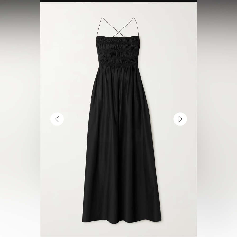Matteau Shirred organic cotton and silk-blend midi dressBlack  Size 3